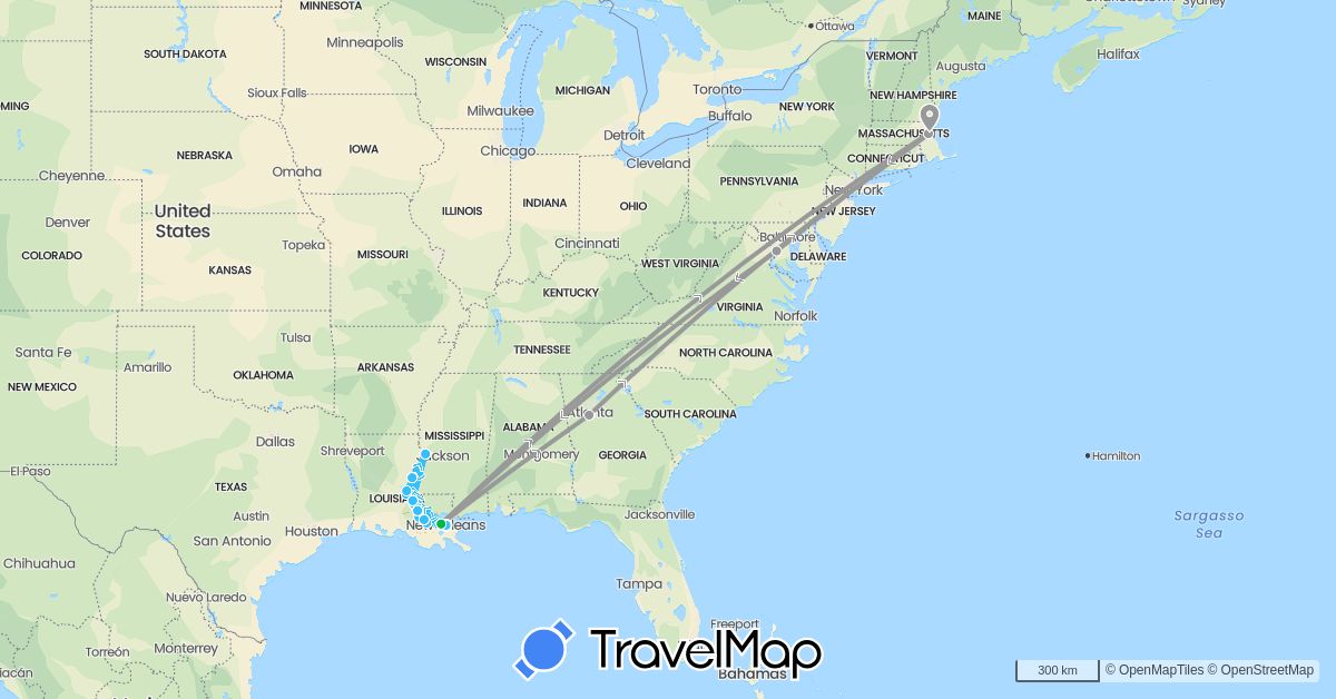 TravelMap itinerary: driving, bus, plane, boat in United States (North America)