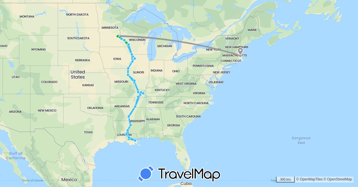 TravelMap itinerary: driving, bus, plane, boat in United States (North America)